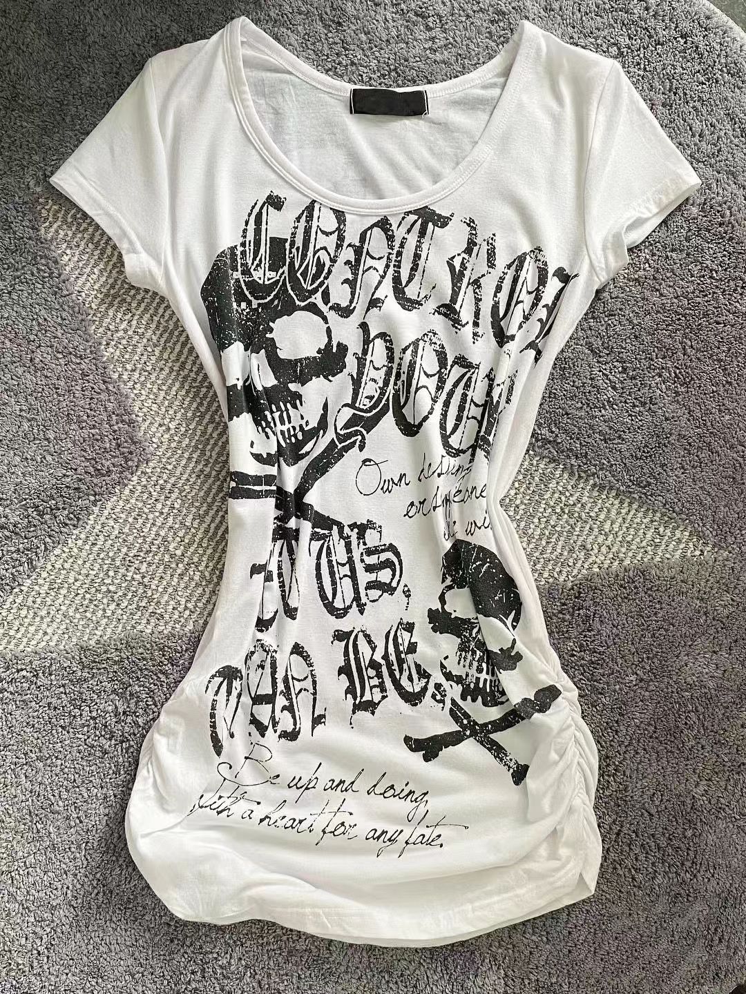 2025 New Niche Slim-fit Slimming American Style Short-sleeved Stylish Black Skull Top All-match T-shirt Trendy Ins Women