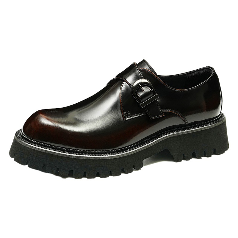 Men's Leather Shoes Business Formal Leather Genuine Leather Buckle Paint British Glossy Thick-Soled Suit Men's Shoes