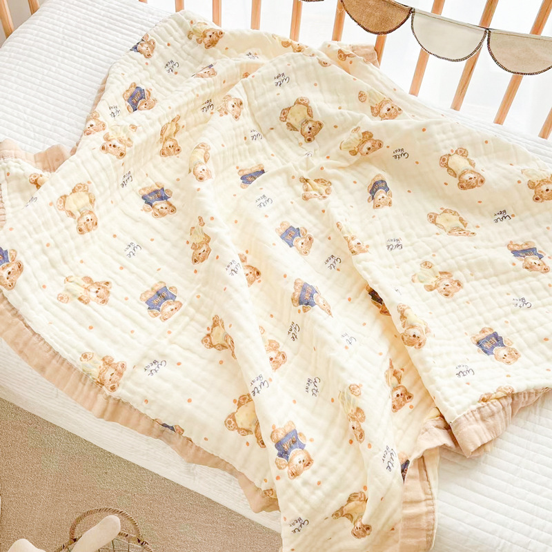 Picture of 6 layers of cotton gauze newborn wrapping towel bath towel wholesale printed wide side kindergarten children's blanket soft bath towel