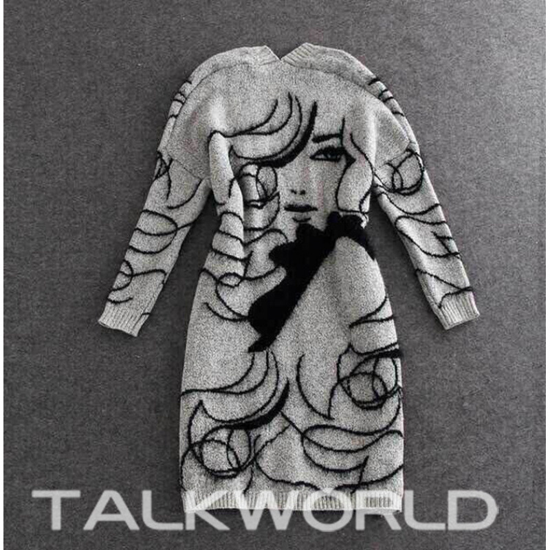 Picture of Spring, autumn and winter mid-length sweater jacket women's Korean version fashion loose and thick knitted cardigan beauty cartoon outerwear