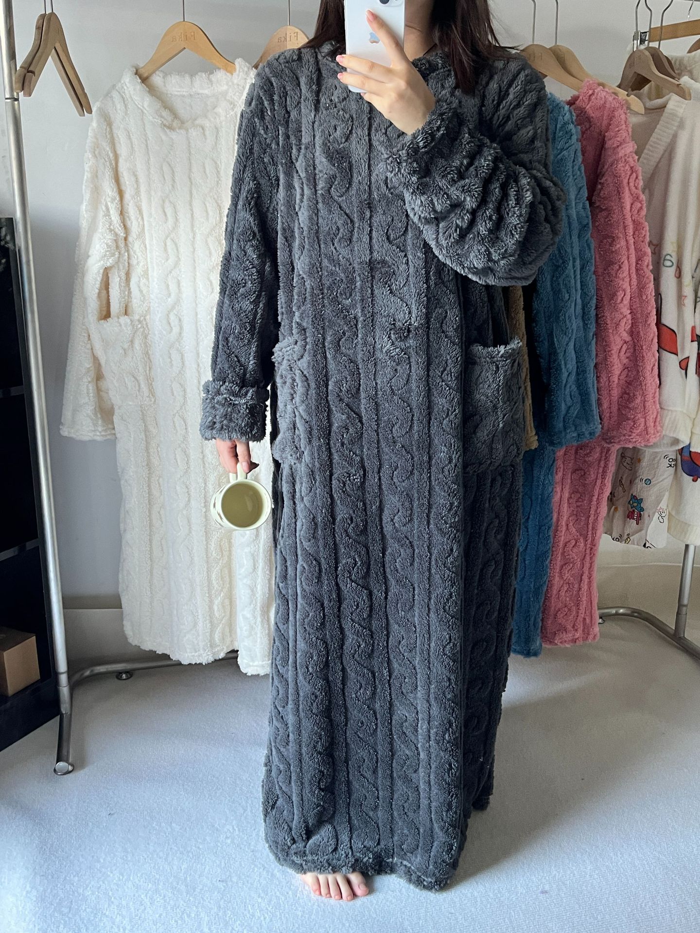 Picture of [Original Real shot] walking quilt coral velvet jacquard nightgown winter pajamas warm homewear nightdress