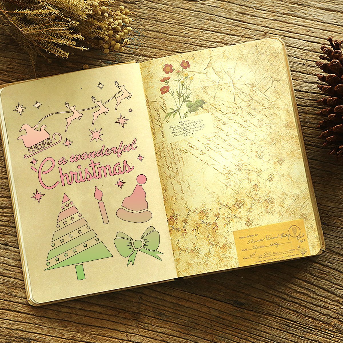 Picture of Christmas series painting template hollow diy album Lace ruler hand-written newspaper Journal drawing spray mold