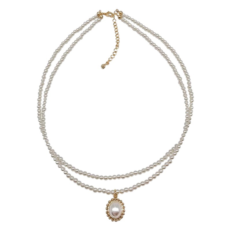 Picture of New Double-layer Pearl Water Drop Necklace Choker Clavicle Chain Women's Simple Elegant Instagram Popular Neck Cyber Celebrity Neck Chain