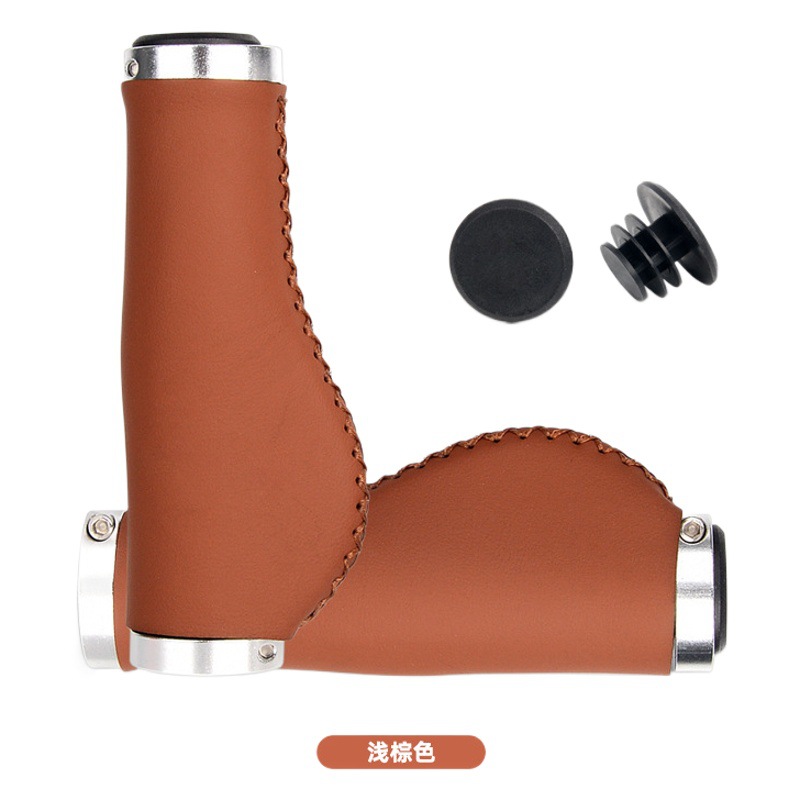 Bicycle Cowhide Handle Cover Mountain Bike Retro Locking Handle Cover Non-Slip PU Leather Hand-Stitched Bicycle Non-Slip Cover Cover