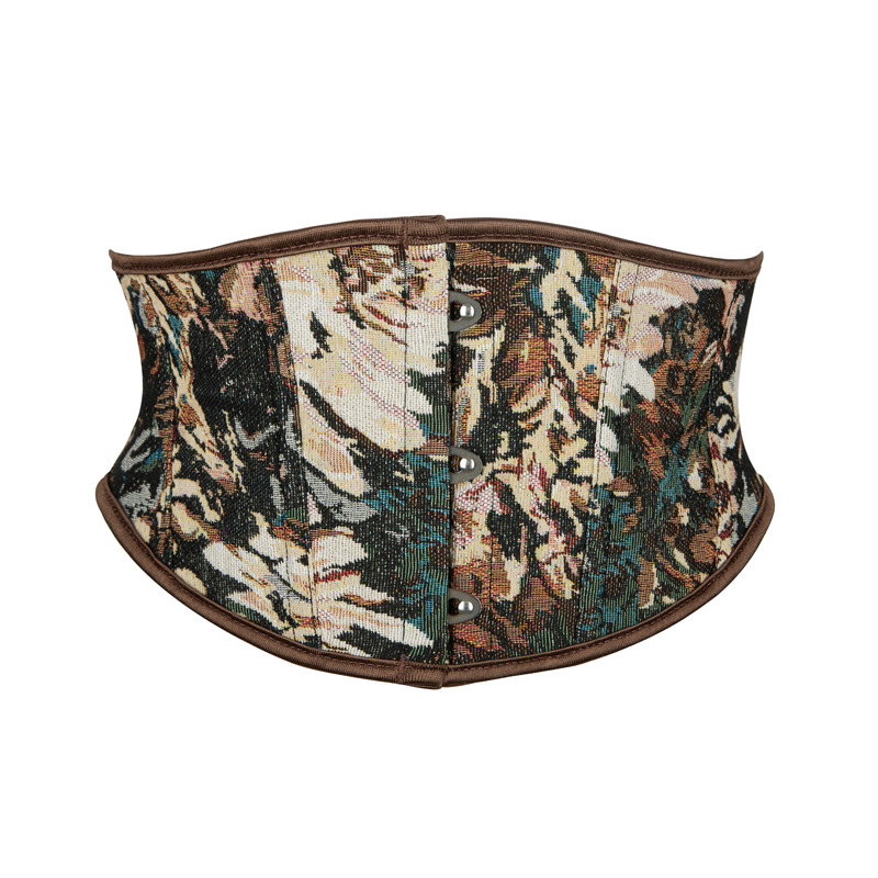 Picture of Retro waist girdle new oil painting style big flower European and American traditional strap waist seal three-button short slim belt