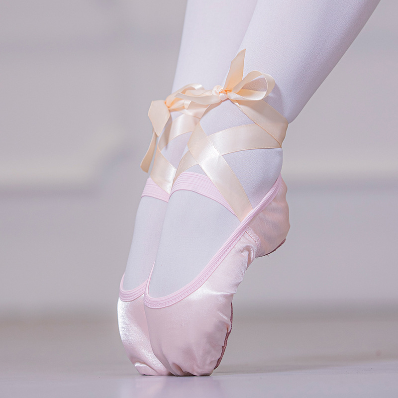 Picture of Ribbon ballet shoes toe indoor yoga practice shoes lace-up body shoes adult satin dance soft bottom two soles