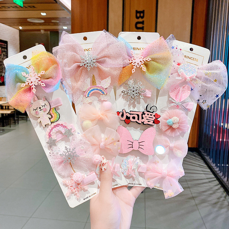New Children's Bow Hairpin Korean Little Girl Cute Cartoon Headwear Frozen Princess Hair Accessories Set