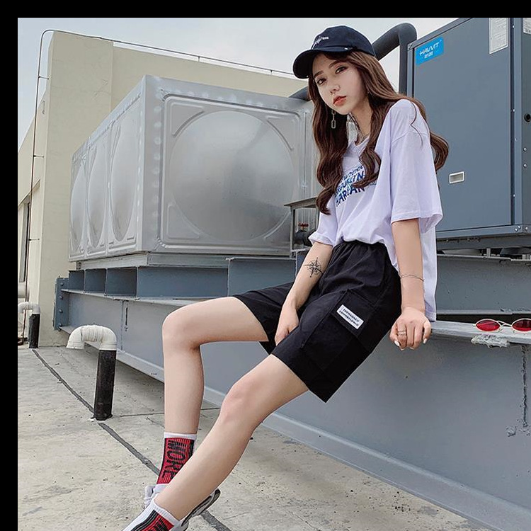 Casual workwear cropped pants summer Korean style female student sports wide leg straight pants loose all-match shorts fashion