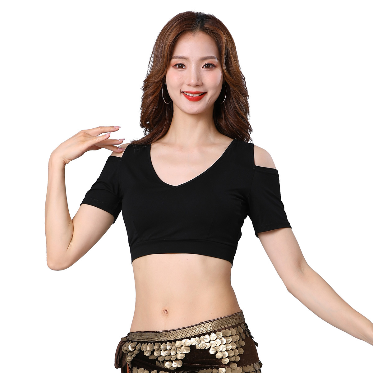 ATS American Tribal Belly Dance Practice Suit Qiuli V-neck Large Backless Choli Modal Cotton Short-sleeved Top