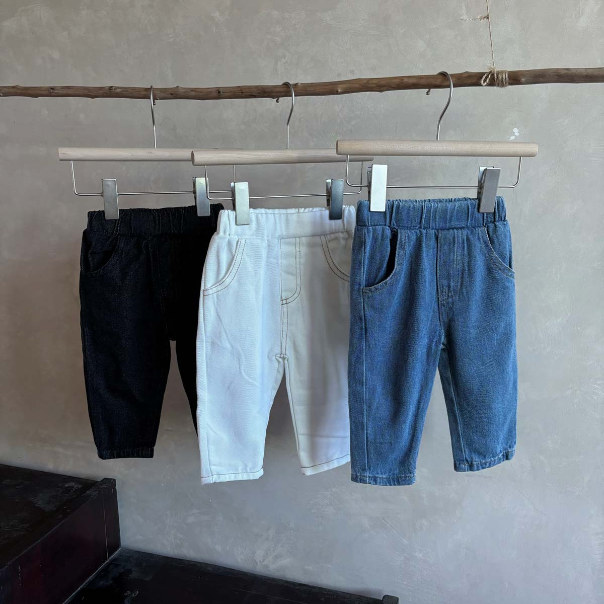 Children's Solid Color Jeans Baby's Autumn Wear Korean Style Casual Pants Newborn Boys' Simple Going Out Trousers