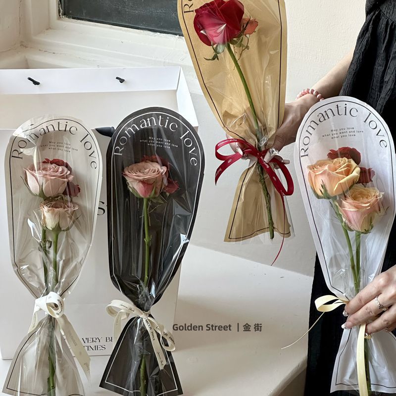 Rose Stereo Single Bag Bouquet Packaging Bag Straight Flower Bag Flowers Transparent Flower Bag Material