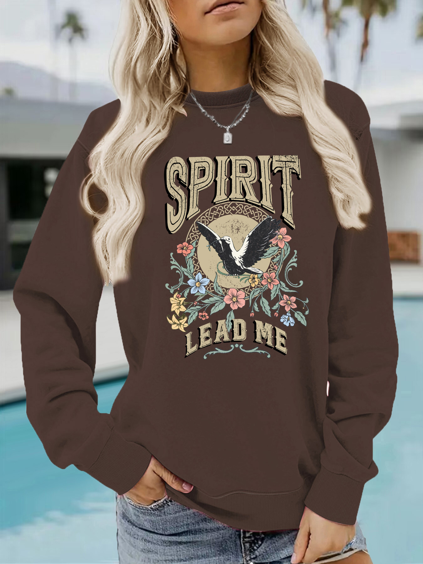 Picture of Amazon Cross-border Foreign Trade Casual Long-sleeved Turtleneck Shirt SPIRIT LEAD ME Printed Loose Women's Sweatshirt