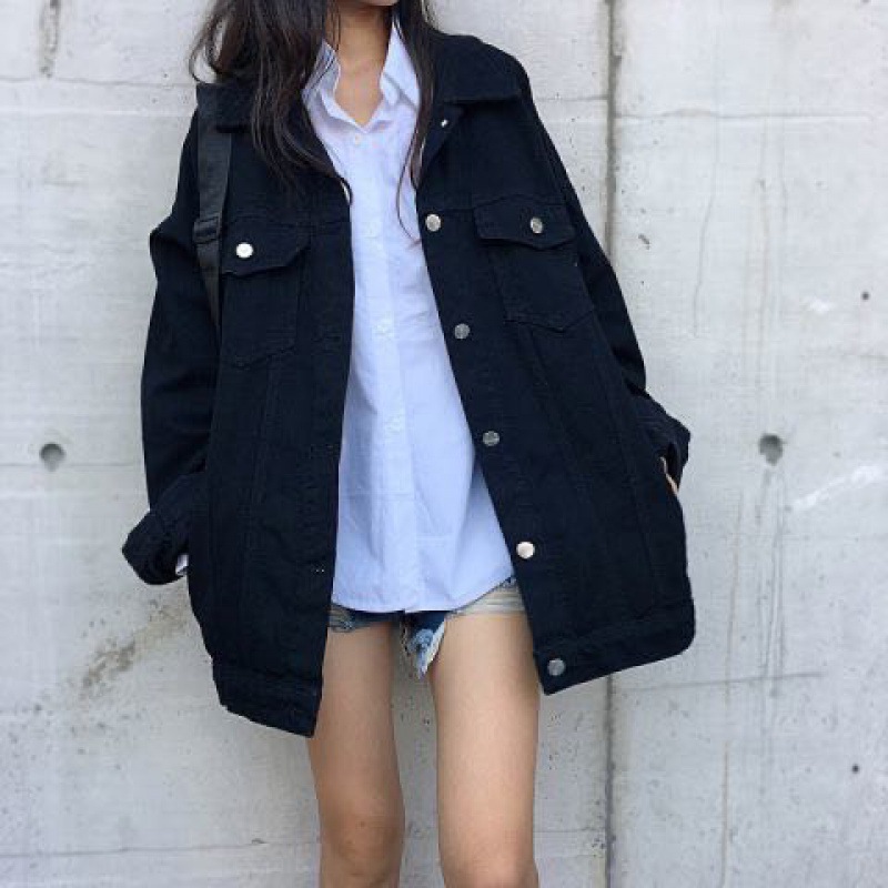 Denim Coat Women's Black 2023 Spring and Autumn New Ins Loose plus size Internet Celebrity All-match Student Jacket