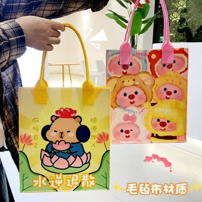 New Cartoon Printed Felt Bag, High-Looking, Large-Capacity Travel Bag, Student Shopping Bag, Felt Tote Bag
