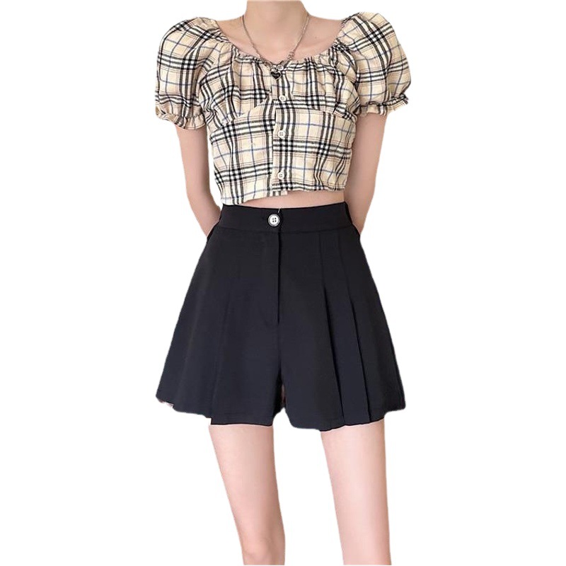 Fashionable high waist slimming black wide leg pants for women 2024 Summer new elegant irregular suit shorts