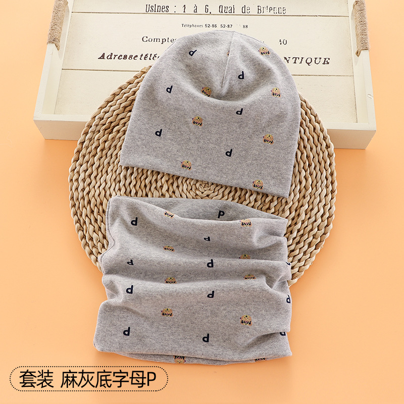 Picture of New baby double hat suit warm Amazon foreign trade wholesale printing children's scarf hat suit
