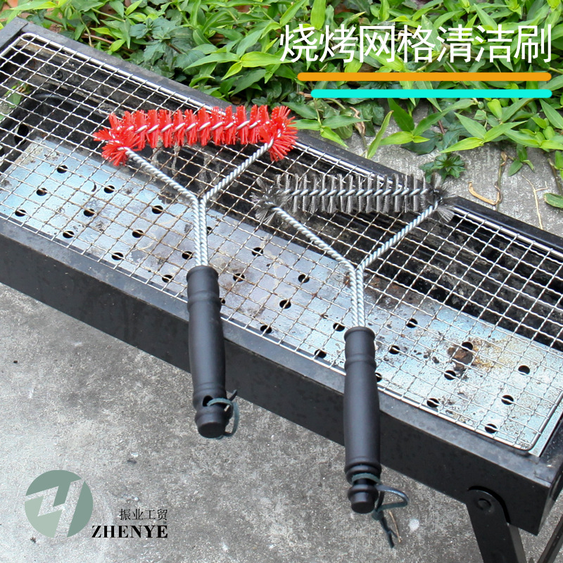 Cross border hot outdoor camping picnic 12 inch triangle barbecue cleaning brush Barbecue Brush grill brush steel wire brush