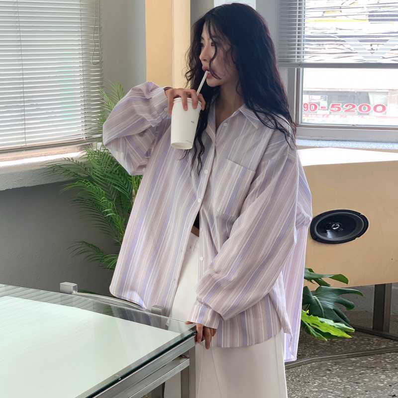 Korean Style Fresh Simple Loose Striped All-match Shirt Jacket