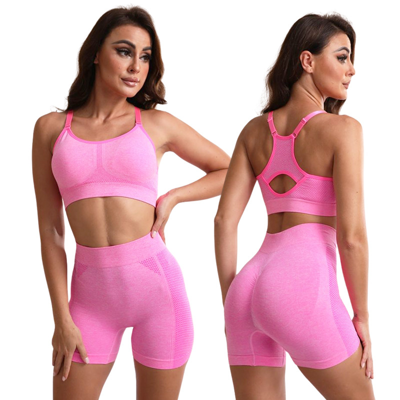 New cross-border seamless yoga suit solid color I-shaped hollow design sexy fashion sports suit shorts