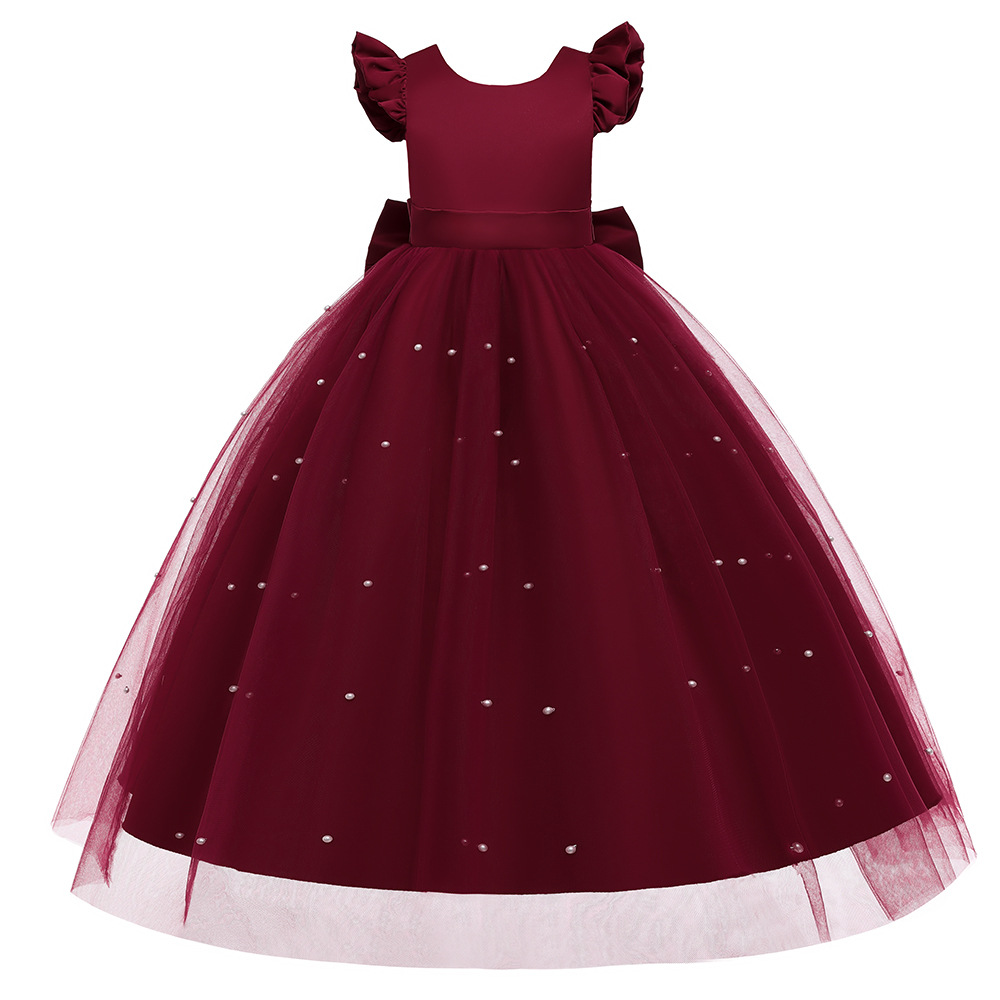 Picture of European and American Children's Dress Flower Girl Princess Dress Girl's Bow Long Dress Piano Performance Dress Poncho Wedding Dress Dress