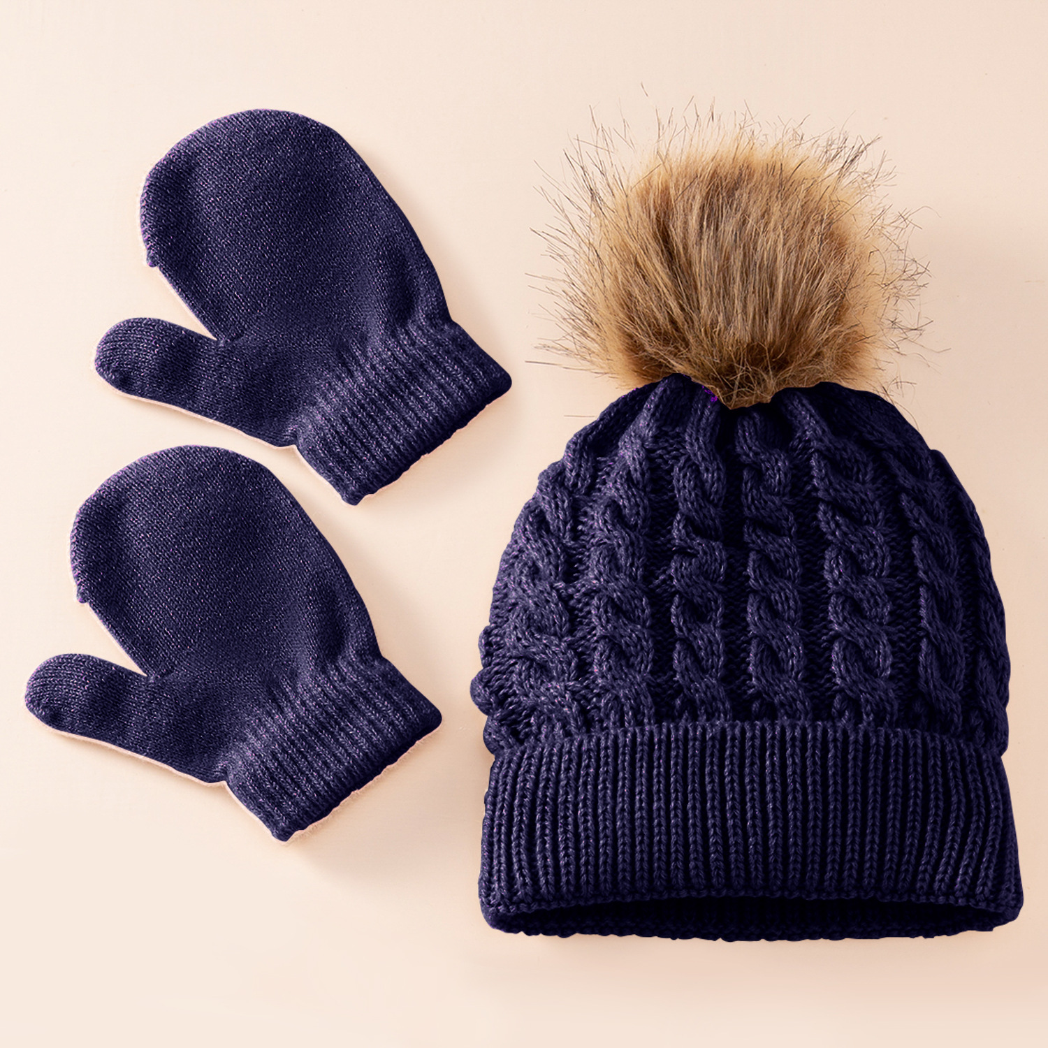 Picture of New wool monochrome twist warm children's hat scarf gloves two or three-piece spot children's hat set