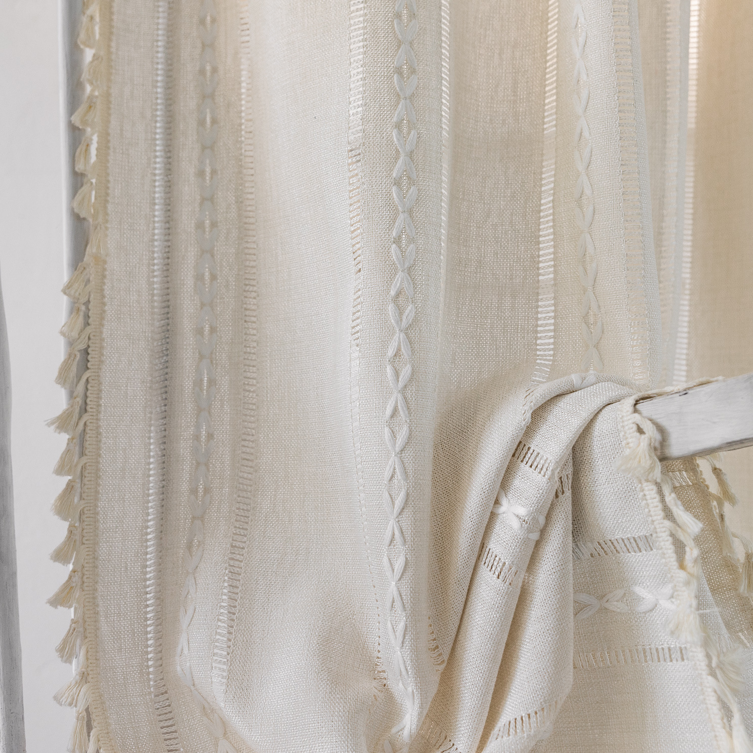 Picture of Cross-border Amazon best selling milk White Hollow embroidery translucent kitchen soundproof living room floating curtain finished wholesale