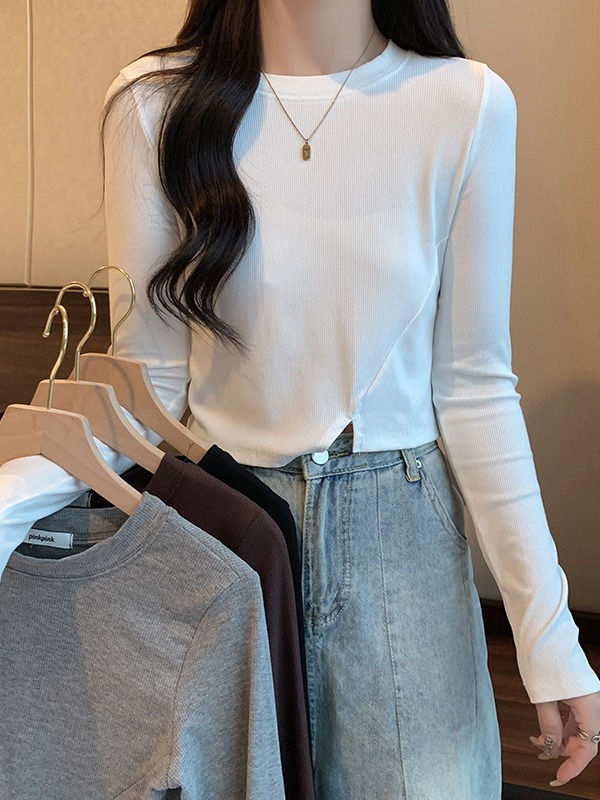 White bottoming shirt women's autumn inner long-sleeved T-shirt 2023 new design sense niche hot girl short top fashion