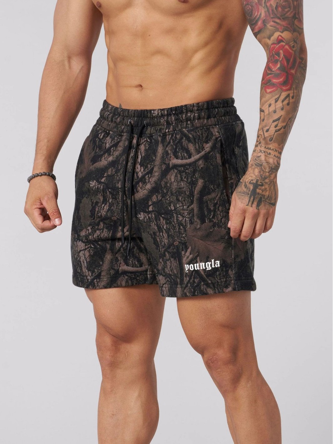 YOUNGLA American Style Dead Leaf Style Shorts Men's Casual Camouflage Summer Vintage Letter Loose Fitness Sports Beach Pants