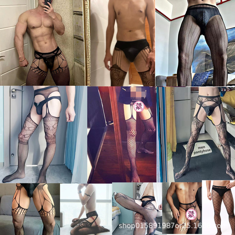 Cross-Border Men's sexy pantyhose mesh socks sexy hollow-out free temptation bottoming socks fishnet socks one-piece delivery