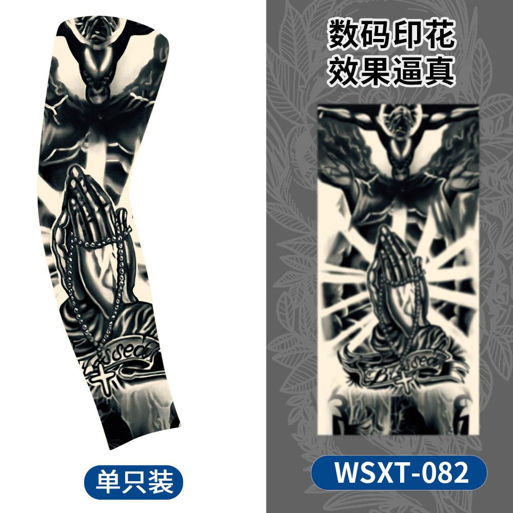 Picture of Summer Riding Sunscreen Tattoo Sleeve Simulation Tattoo Quick-drying Arm Protector Outdoor Sports Sunshade Breathable High Elastic Ice Sleeve