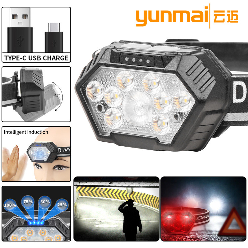 Cross-border New Long-life Strong Headlamp with Reflective Strip Multicolor Temperature Lightweight Compact Lighting Outdoor Headlamp
