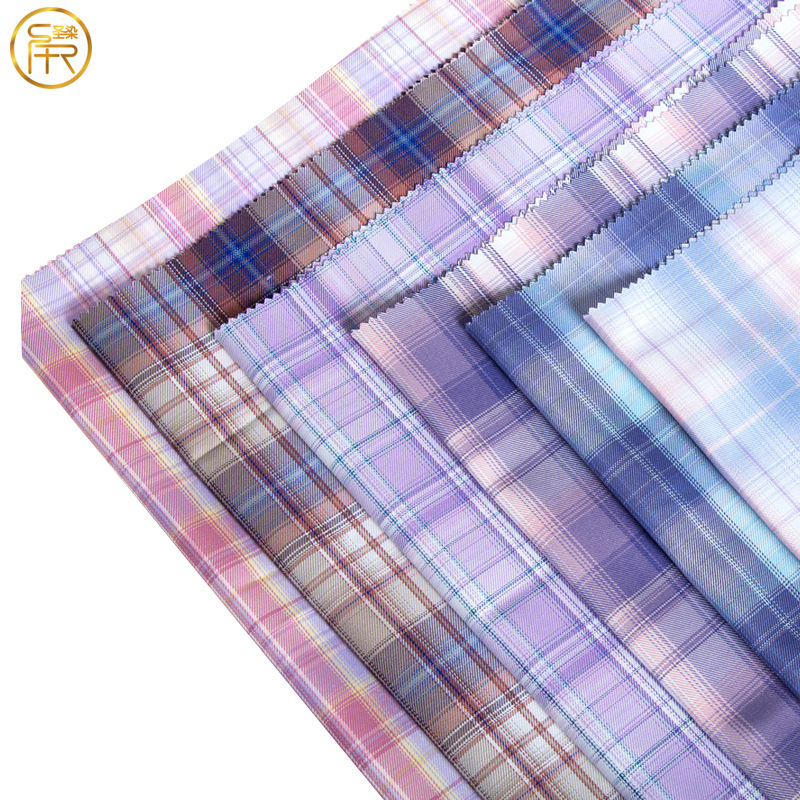 Picture of Autumn/winter gradient plaid plain weave fabric, polyester women's JK skirt, fabric dress, autumn plaid fabric wholesale