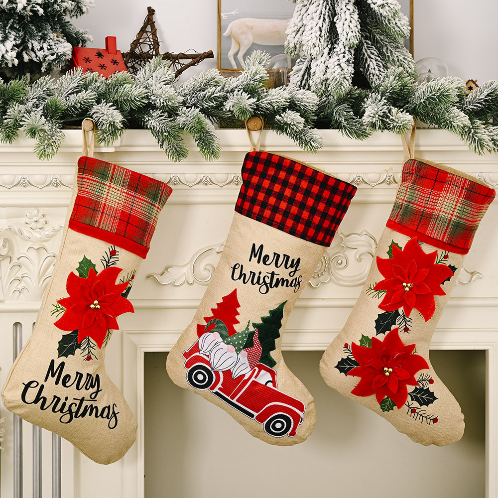 Haube Christmas New Creative Christmas Decorations Big Red Flower Sparkling Christmas Stocking Forest Car Old Man Stocking