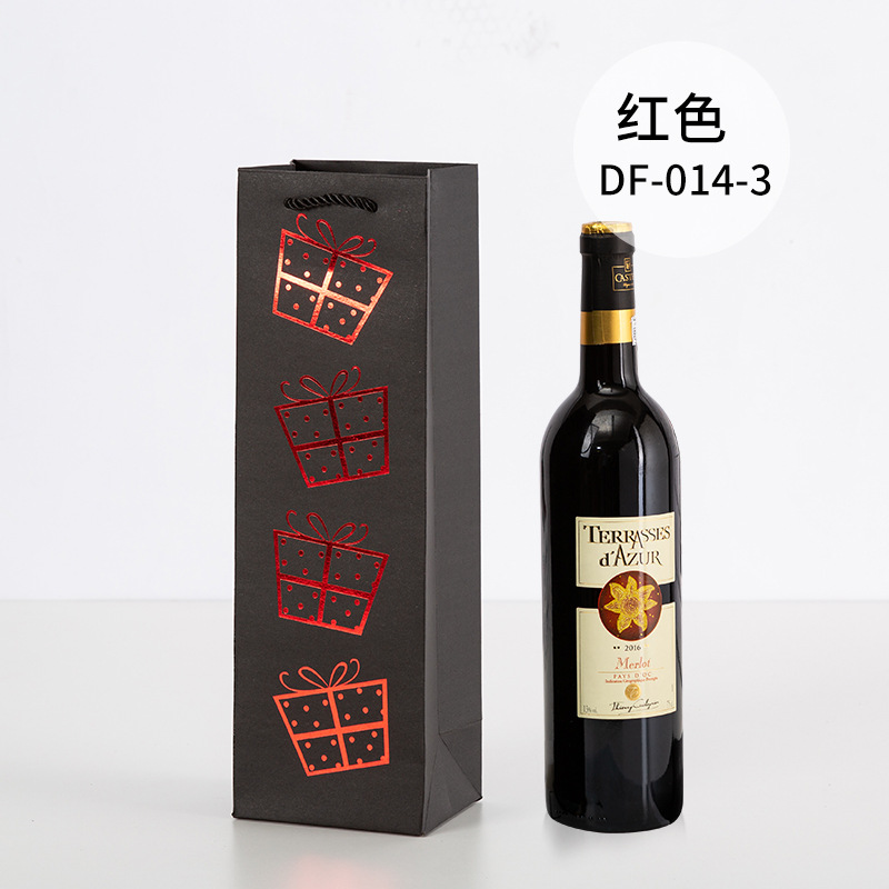 Picture of Red Wine Portable Paper Bag in Stock Hot Stamping Practical Red Wine Gift Packaging Bag Wine Portable Paper Bag Wholesale