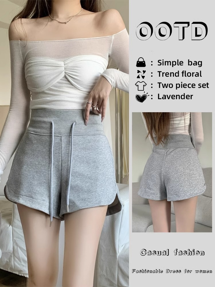American Style Drawstring Sports Shorts Women's Autumn 2024 New High Waist Slim Look Casual Pants Wide Leg Outer Wear Trendy Ins