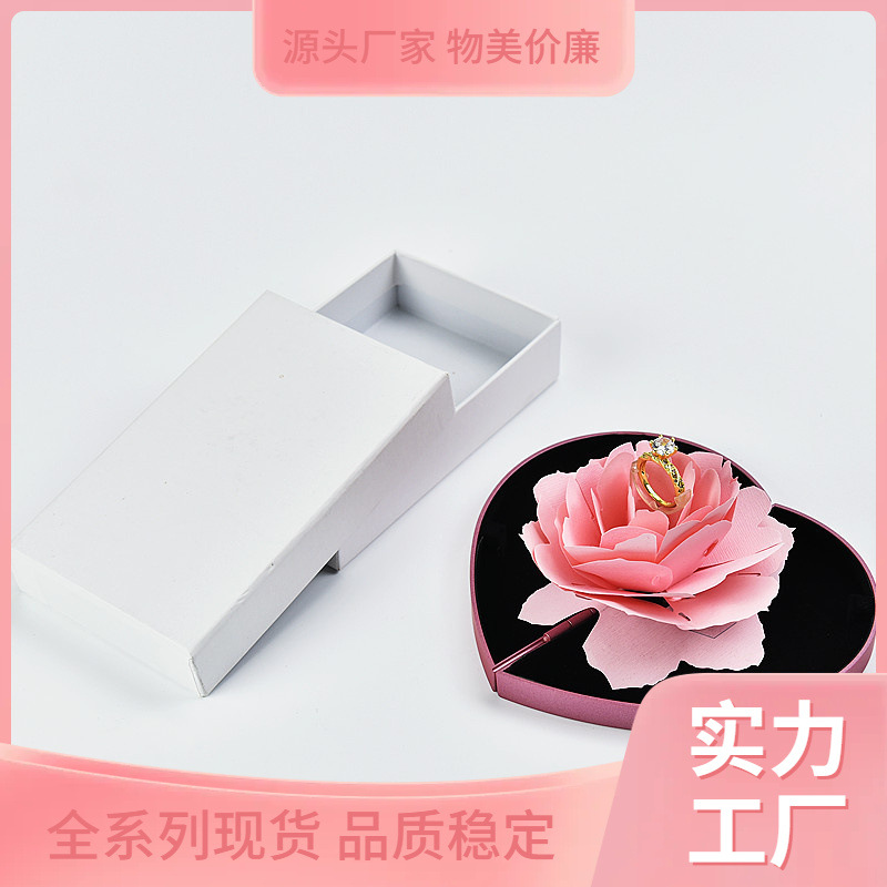 Wholesale Heart-shaped Rose Flower Ring Packaging Box Jewelry Storage Box Proposal Gift Box Jewelry Display Box
