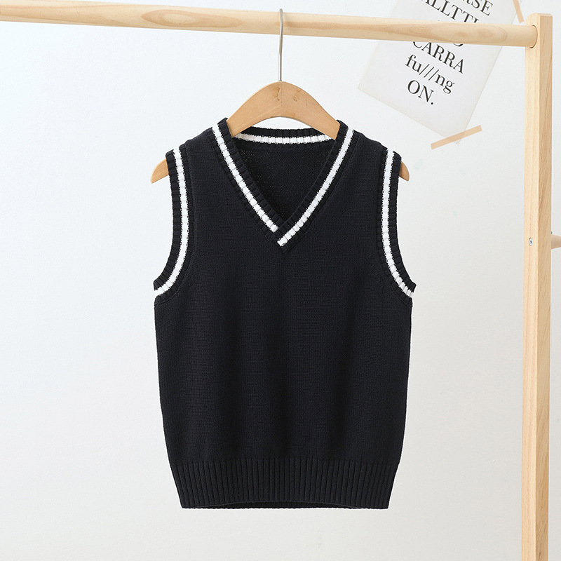 Picture of Children's Knitted Vest Spring & Fall Kindergarten Primary and Secondary School Uniforms Boys and Girls Pullover Preppy Style Sweater Vest
