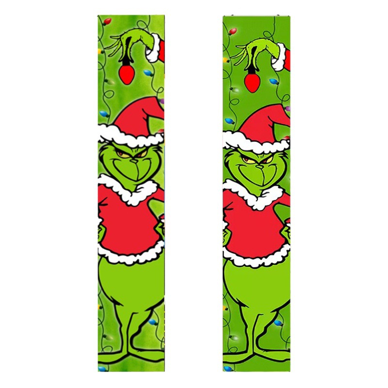 Cross-border in stock Christmas green elf porch hanging flag New Grinch theme party decoration photo couplet