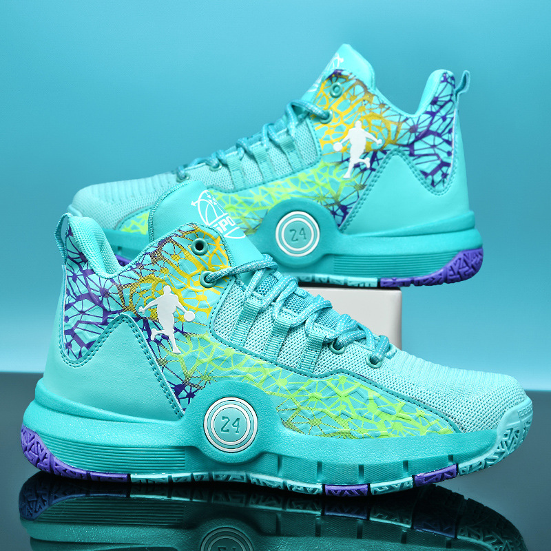 Boys Basketball Shoes 2025 Spring and Autumn Mesh Breathable Children's Sports Shoes Teenage College Student Training Shoes High Top