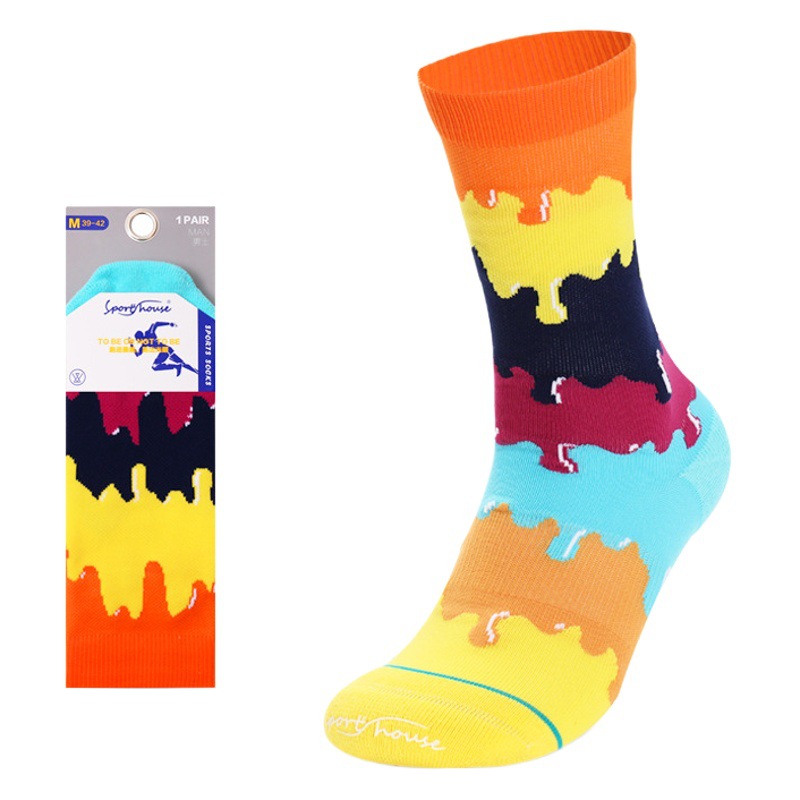 Men's Mid-barrel Rainbow Socks Towel Bottom Breathable Multifunctional Casual Sports Trendy Socks Skate Socks