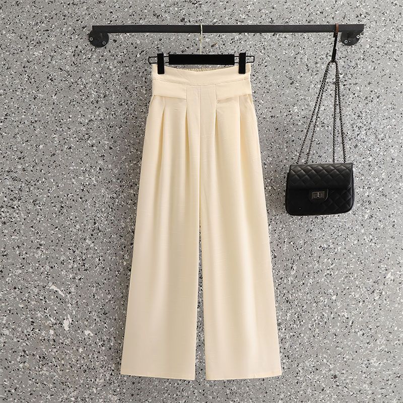 Picture of Republic of China Style Vertical Collar plus size Slimming Tang Suit Chinese Embroidery Retro Elegant suit Wide Leg Pants Two-Piece Set for Summer