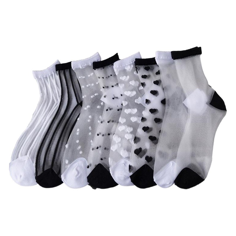 Socks Women's Cute Japanese Style Socks Women's Mid-length Socks Spring and Summer South Korea Women's Ins Silk Cotton Bottom Long Glass Silk Women's Socks