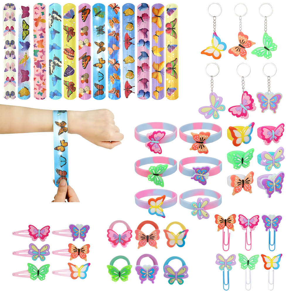 Cross-Border New Kidsren's Butterfly Party Set Insect Pvc Soft Rubber Necklace Ring Snap Ring Bracelet Toy