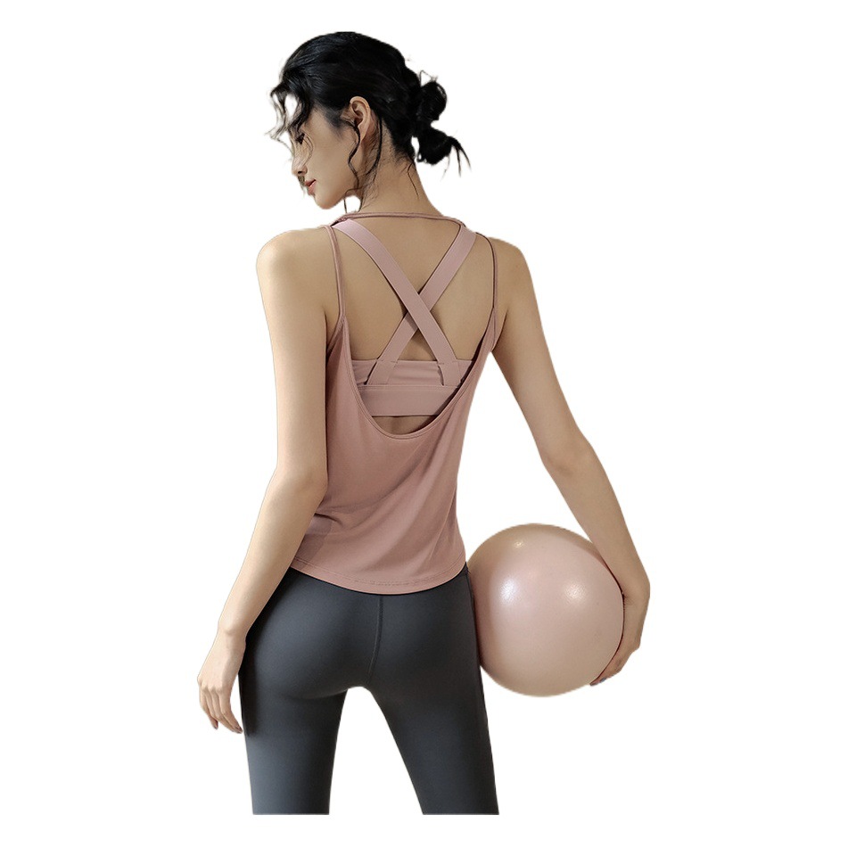 Sports Vest Women's Fitness Yoga Vest Running T-shirt Loose Blouse Top Backless Quick-drying Breathable