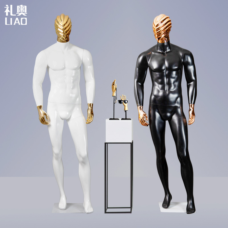 New European and American High-end Brand Clothing Window Model Black White Muscle Men Electroplated Face Body Rack