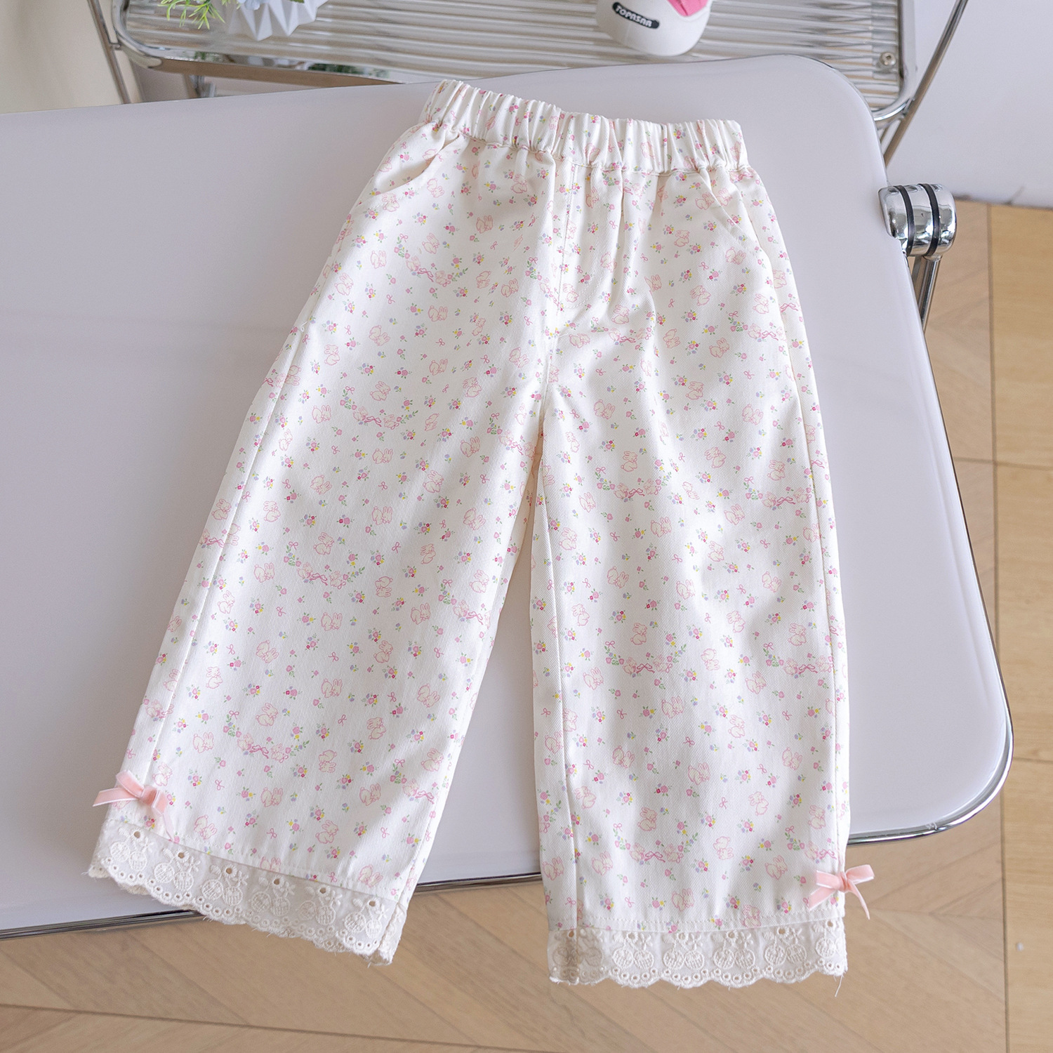 Picture of Girls Cartoon suit 25 New Style Spring and Autumn Casual Rabbit Print Floral Women's Sweet and Cute Two-piece Set