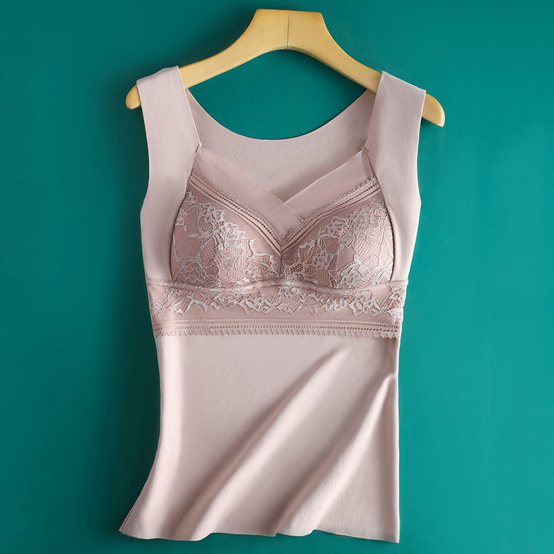 Picture of Autumn and winter New Hot warm vest seamless V-neck flower lace one-piece fixed Cup slim base underwear