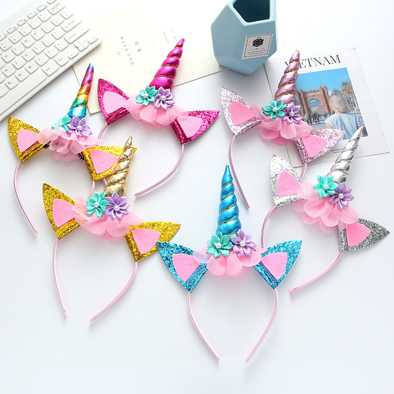 Unicorn headband female cross-border e-commerce in stock hair accessories children's holiday party supplies headband cartoon cute headband
