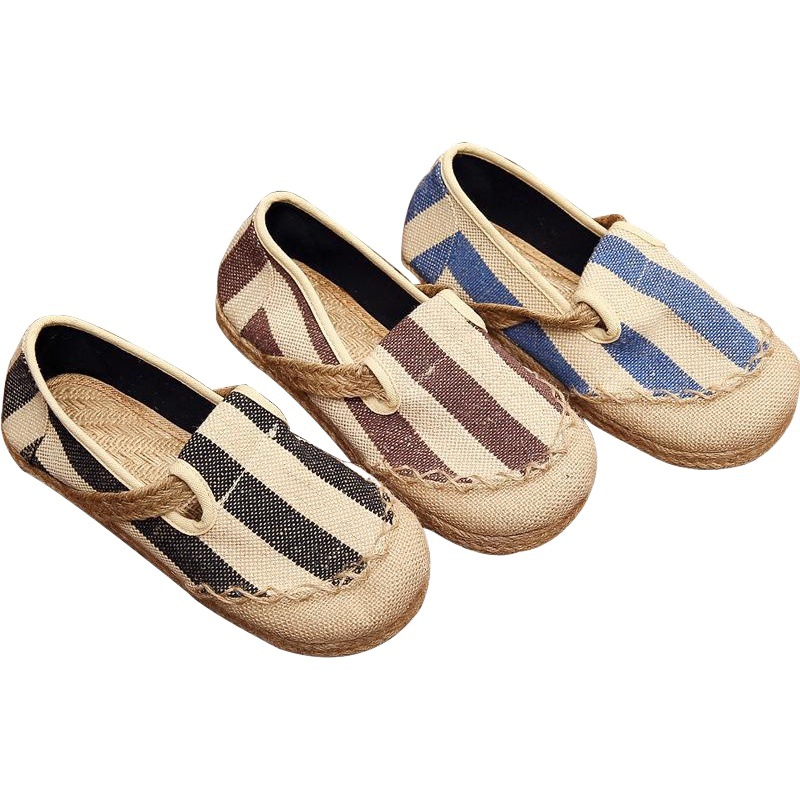 2025 Cotton Linen Shoes Japanese Striped Straw Linen Shoes Comfortable Breathable College Style Slip-on Canvas Shoes for Men