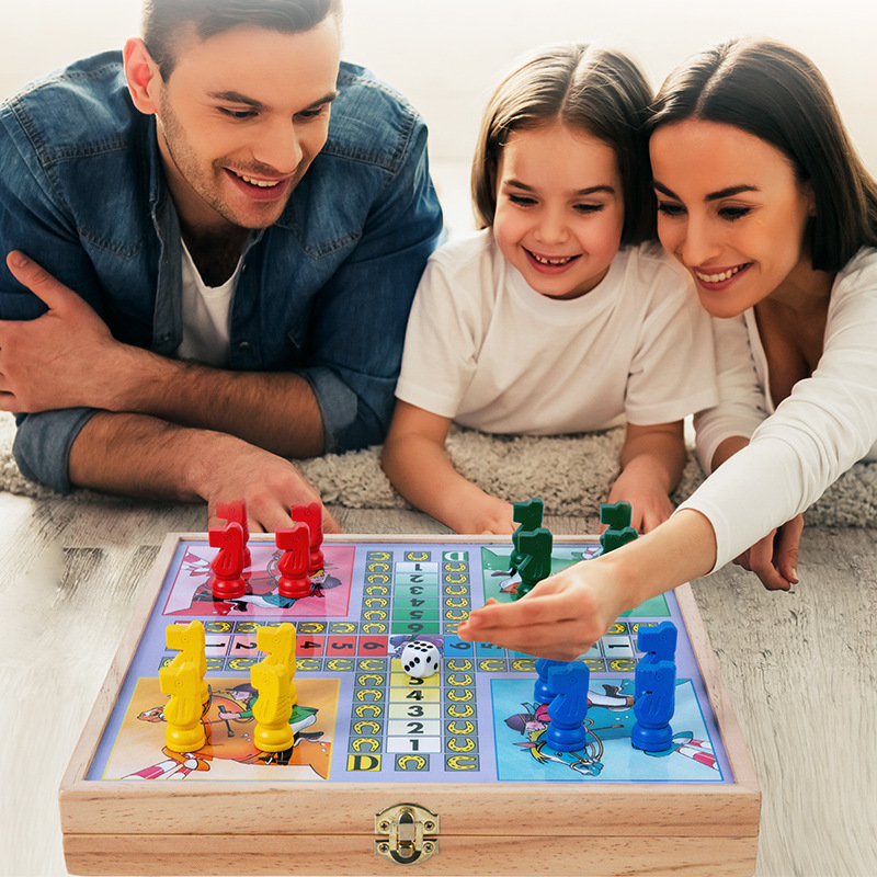 Picture of Wooden Fun Four-In-One Multi-Functional Chess Game for Young Children, Parent-Child Interactive Educational Early Education Board Game Toy